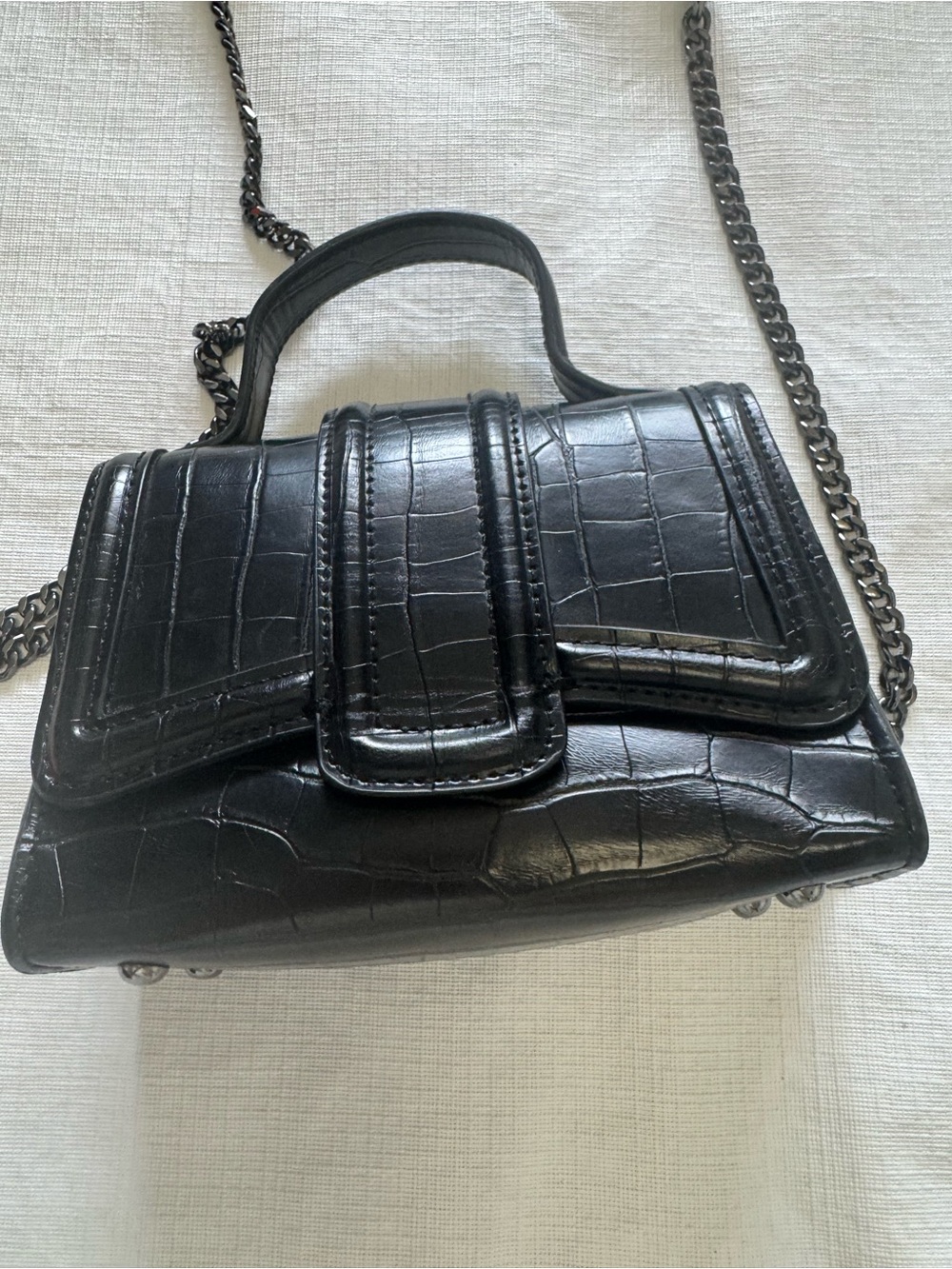 Zara Mini City Black Croc-Embossed Top Handle Shoulder Bag - Picture 12 of 12